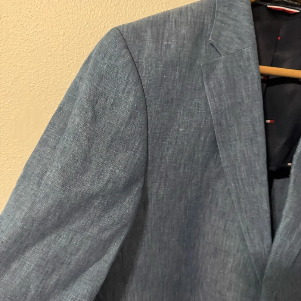 Tommy Hilfiger Linen Sport Coat Blazer Chambray Two Button Partial Lined-38R